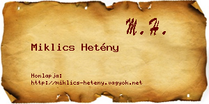 Miklics Hetény névjegykártya